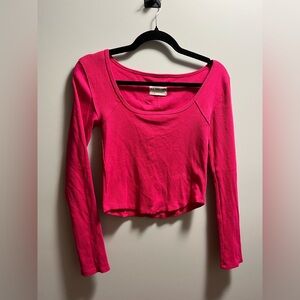 We The Free Hot Pink Cropped Scoop Neck Long Sleeve Top